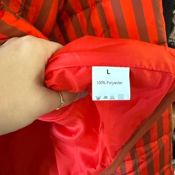 Red and Brown Striped Puffer Jacket - Picture 2 of 4